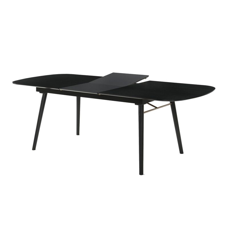 Obround Top Wooden Dining Table with Extendable Leaf, Charcoal Gray