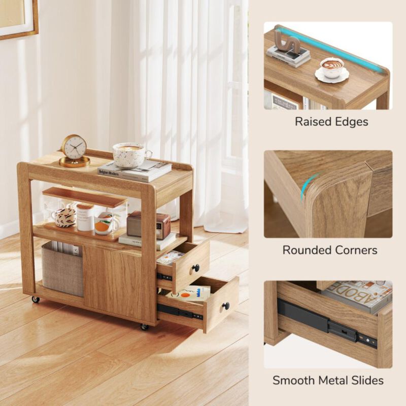 Hivvago 2-Drawer Sofa Side Table with Shelves for Living Room