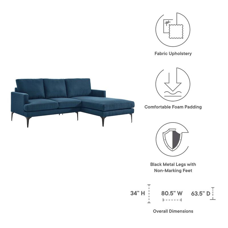 Modway Evermore Right-Facing Metal and Fabric Sectional Sofa in Azure Blue image number 1