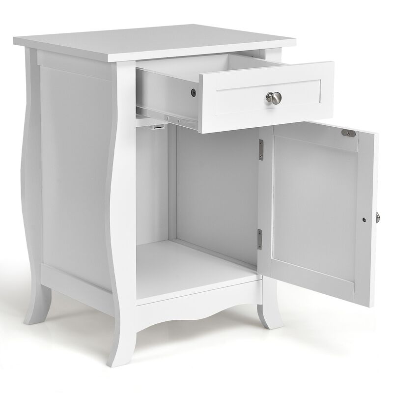Wooden Accent End Table with Drawer Storage Cabinet Nightstand-White