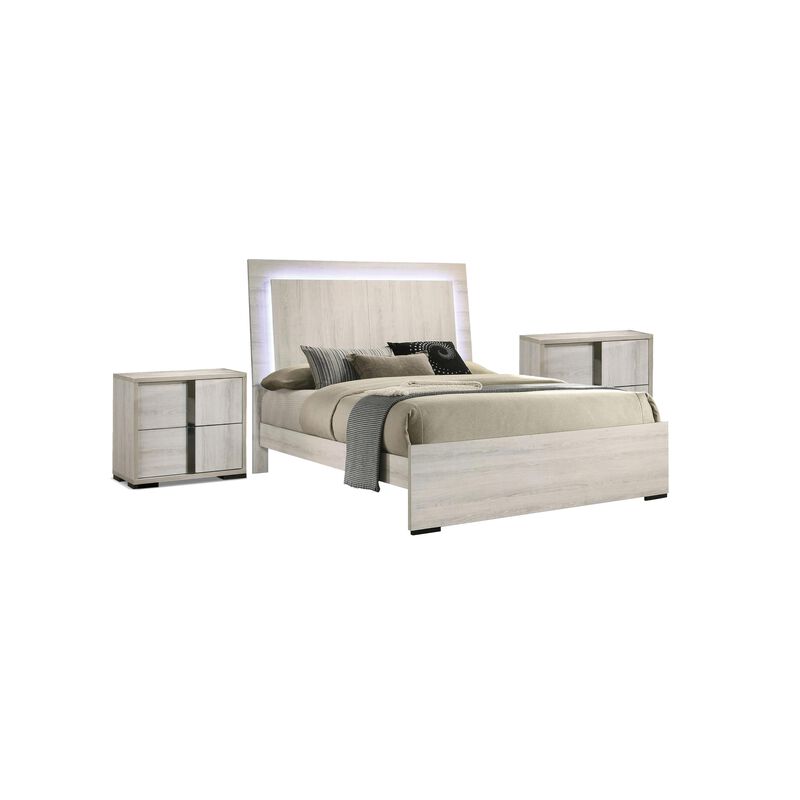 3pc King Bedroom Set, White Wash, Chrome, 2 Nightstands image number 0
