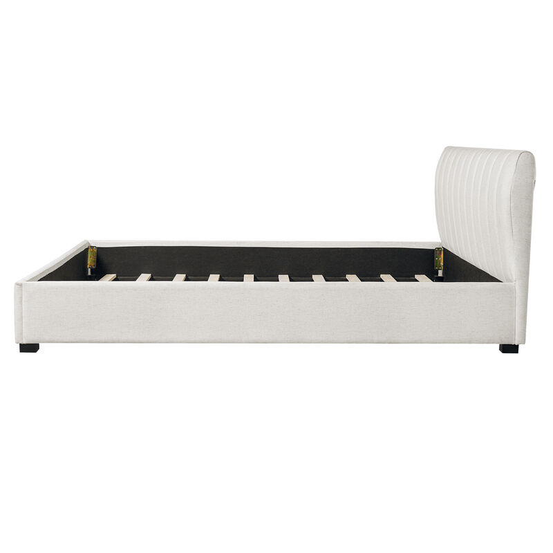Christopher Knight Home Becky Modern Linen Upholstered Bed Frame with Headboard and Rubberwood Legs image number 4