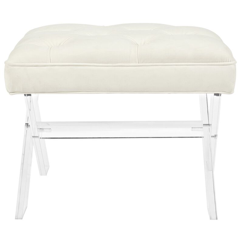 Modway Swift Acrylic X-Base Entryway Modern Bench With Tufted Fabric Upholstery in Ivory image number 2