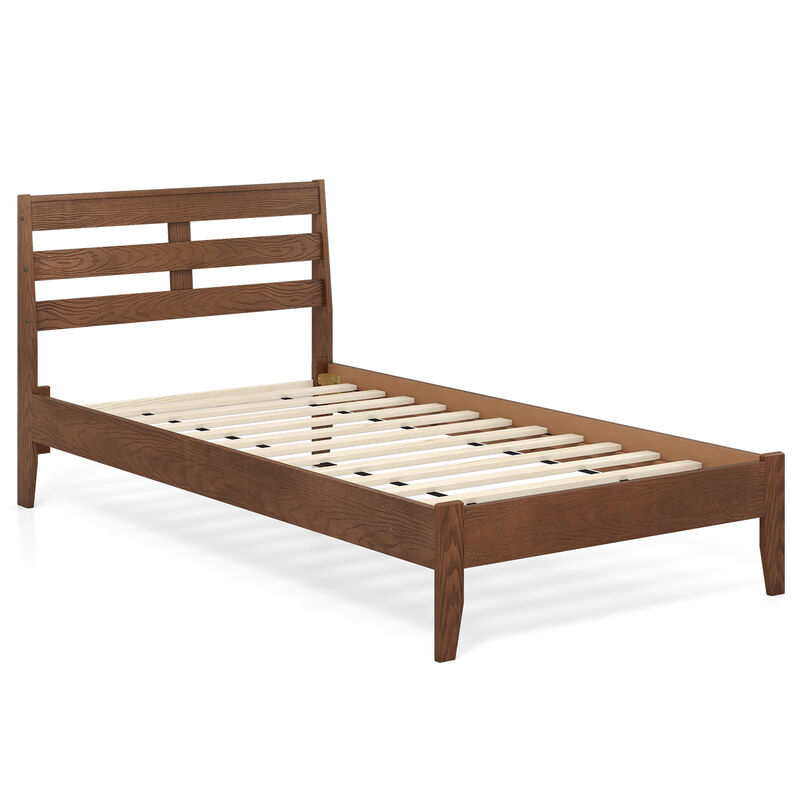 Twin Wooden Platform Bed Frame with Slatted Headboard Design image number 0