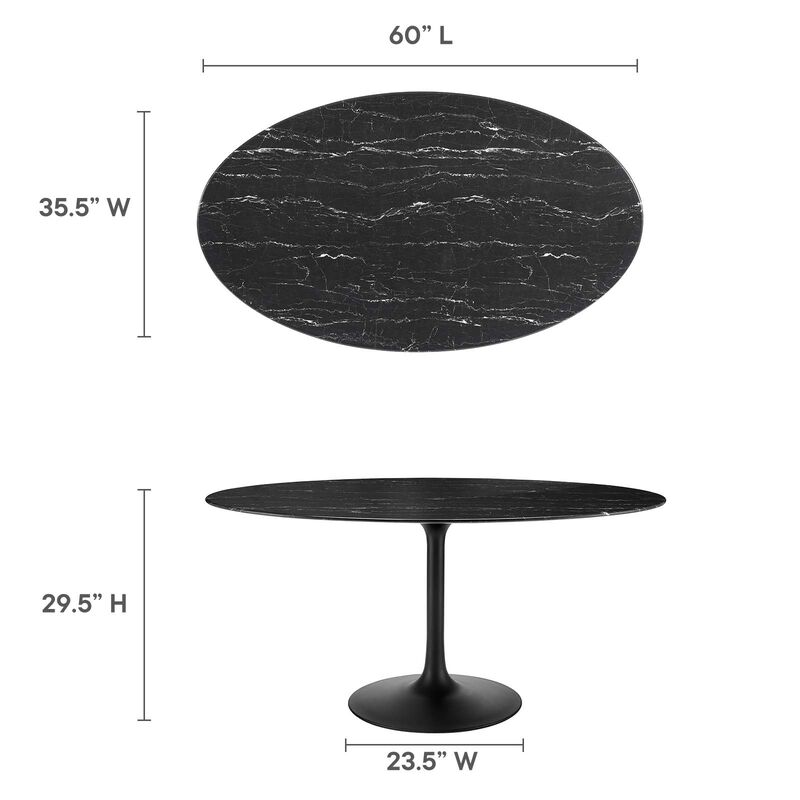 Modway - Lippa 60" Oval Artificial Marble Dining Table Black Black