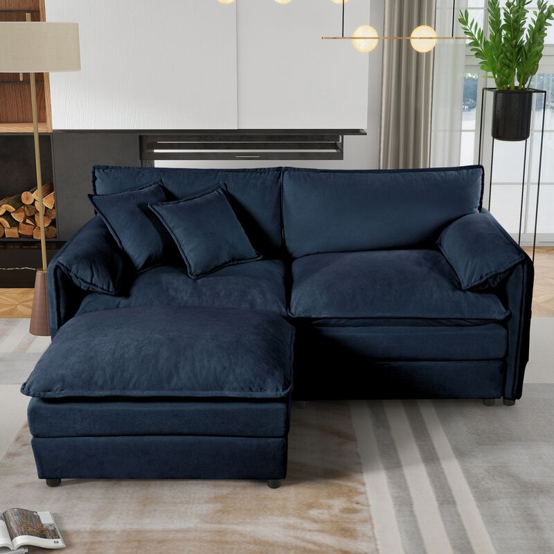 Deep Seat Sectional Sofa Cloud Couch with Ottoman,  Modern Chenille Comfy Love Seat Upholstered Modular L Shaped Couch,Grey image number 1