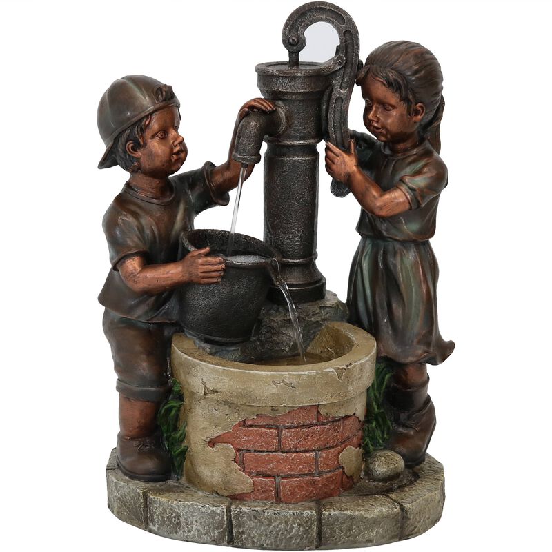 Sunnydaze Jack and Jill at Water Pump and Well Water Fountain - 24 in