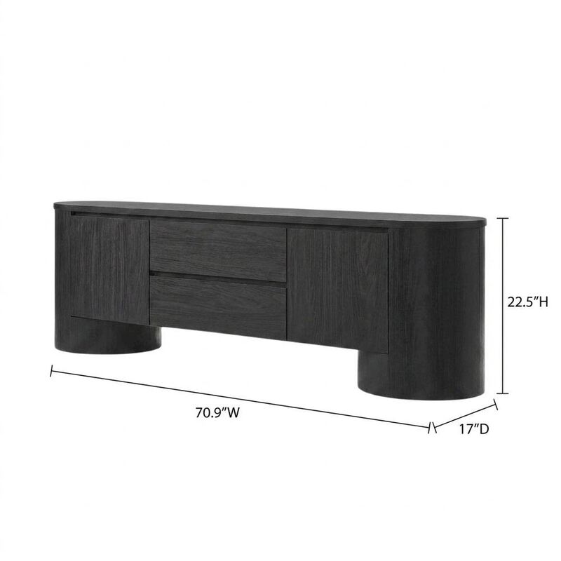 Oval Entertainment Center TV Console Cabinet with Storage and Drawers, Light Oak image number 2