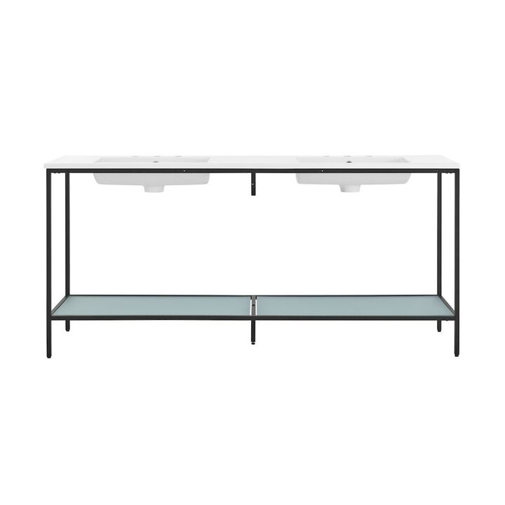 72 Double, Freestanding, Open Shelf, Matte Black Metal Frame Bathroom Vanity