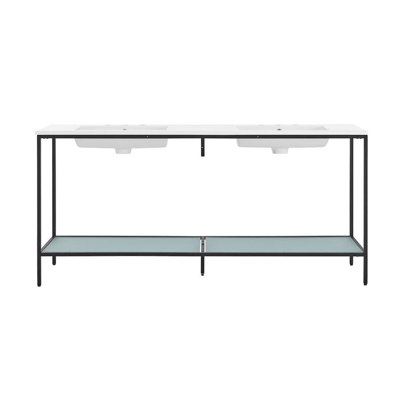 72 Double, Freestanding, Open Shelf, Matte Black Metal Frame Bathroom Vanity image number 0