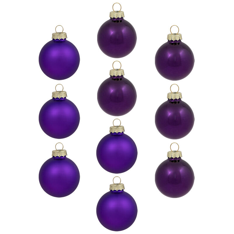 10ct Shiny and Matte Purple Glass Ball Christmas Ornaments 1.75" (45mm) image number 0