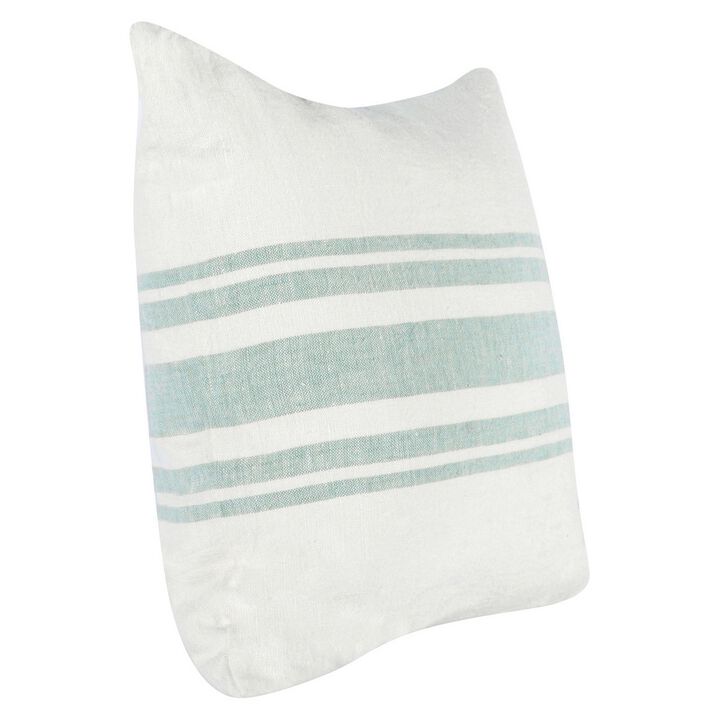 22 Inch Square Linen Accent Throw Pillow, Stripe Design, Eucalyptus, White - Benzara