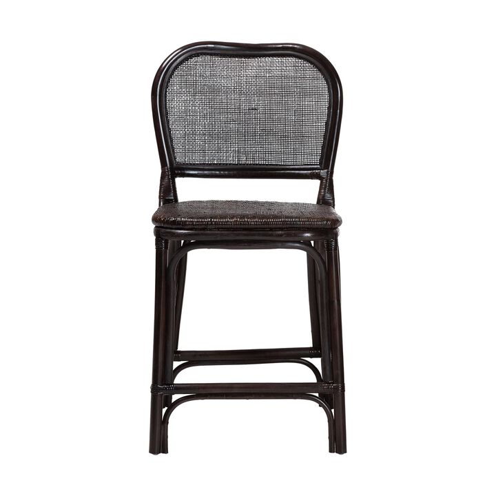 bali & pari Irene Natural Rattan Counter Stool - Handwoven Wicker Accent Stool with Lattice Backrest for Kitchen Island Seating