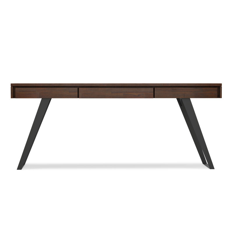 Lowry SOLID ACACIA WOOD Modern Industrial 72 inch Wide Large Desk in Distressed Charcoal Brown image number 2
