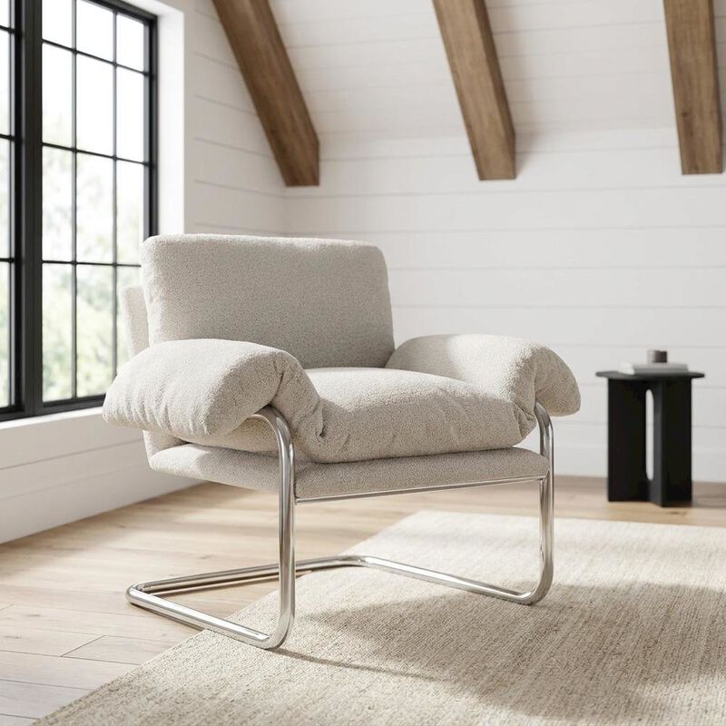 Boucle Fabric Accent Chair for Living Room, Bedroom, or Reading Nook, Newsprint image number 4