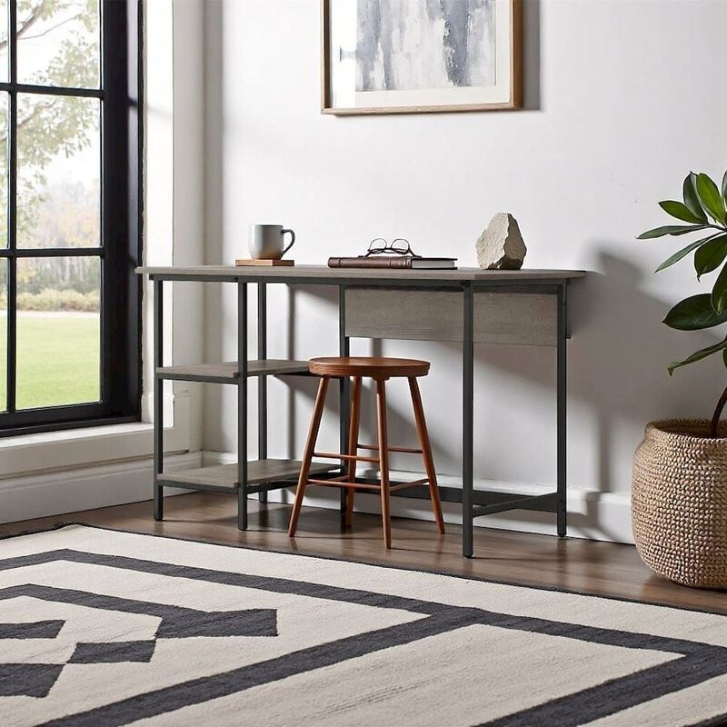 Gray Wood Desk with Storage &ndash; Compact Computer Desk and Work Table image number 1