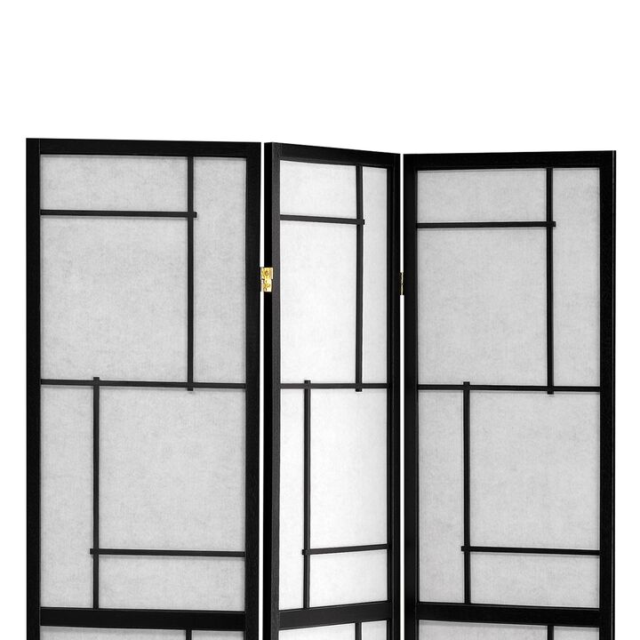 Stylish 3 Panel Wooden Folding Screen, Black-Benzara