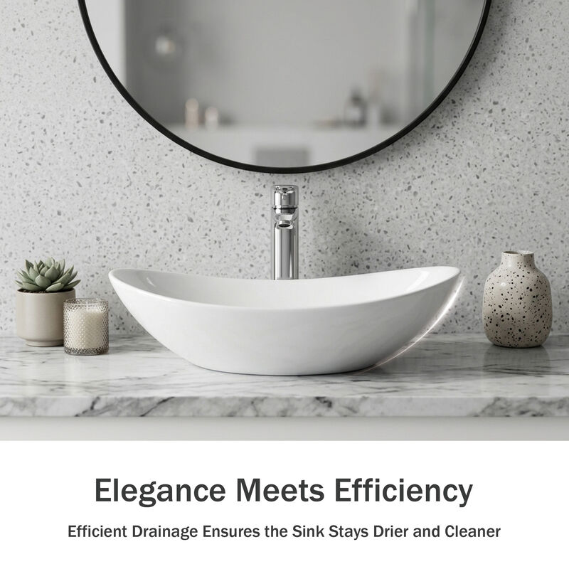 Oval Ceramic Vessel Sink, Modern Minimalist Countertop Vanity Art Basin image number 3