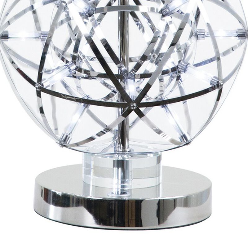 Cue 25 Inch Table Lamp, Empire Fabric Shade, Accent Nickel Round Base - Benzara