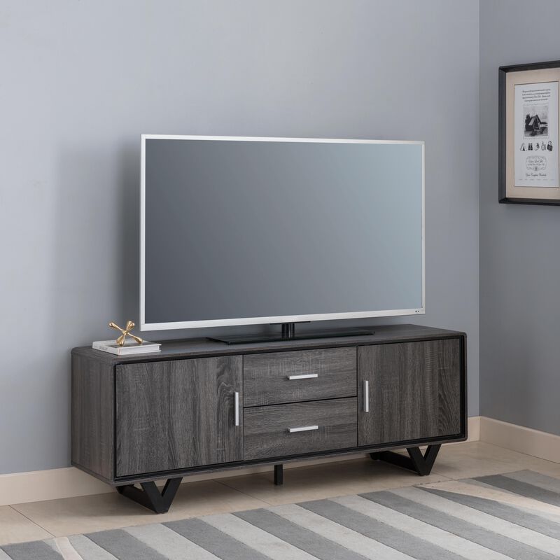 Distressed Grey & Black 60"W TV Stand with 4 Drawers and  2 Shelves