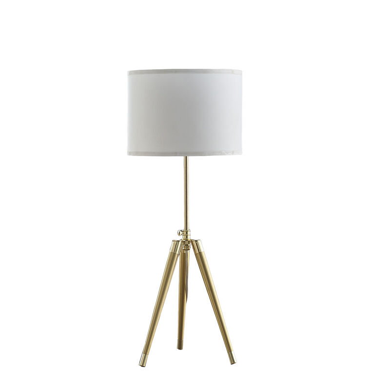 Hivvago Gold Metal Adjustable Height Tripod Table Lamp With White Drum Shade