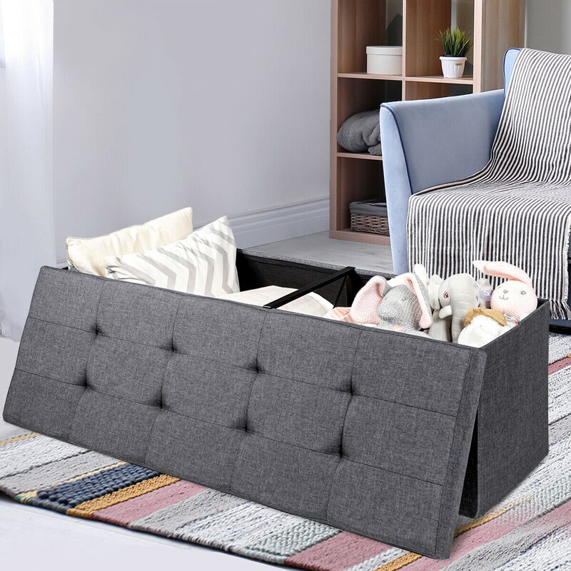 Fabric Folding Storage Bench with Divider for Bed End or Entryway