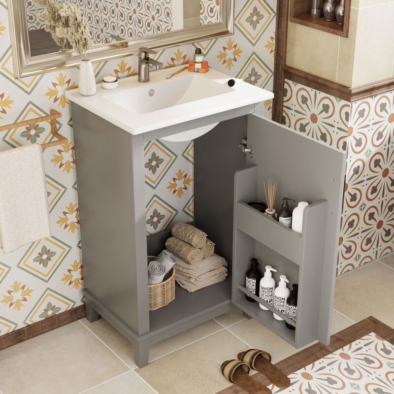 Whisen 20" Bathroom Storage Cabinet Bathroom Vanity with Ceramic Sink and Soft Close Door