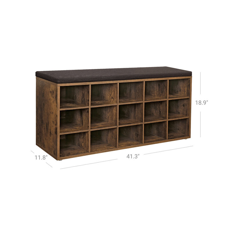 Shoe Bench with Cushion - 15-Cube Storage Bench for Entryway Organization