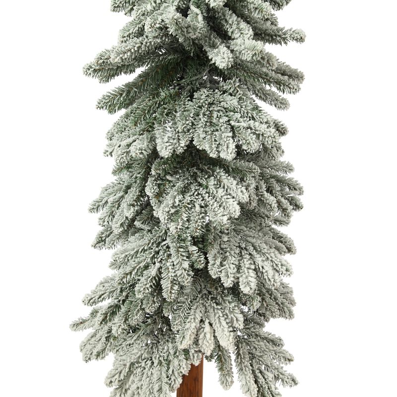 4 Foot Lightly Flocked Alpine Tree Pre-Lit Warm LED Lights with Timer and Real Wood Trunk image number 6