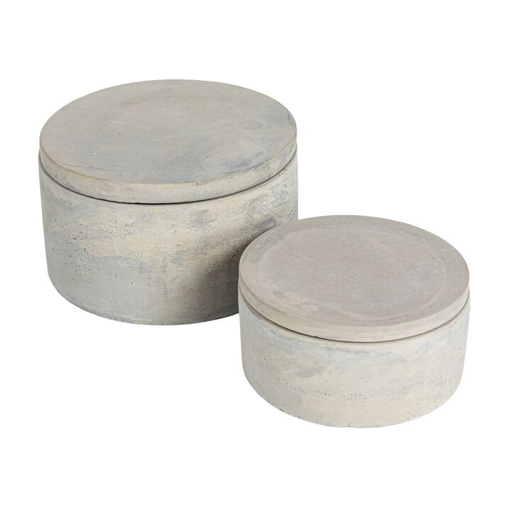 Round Decorative Cement Storage with Lids, Grey, Set of 2