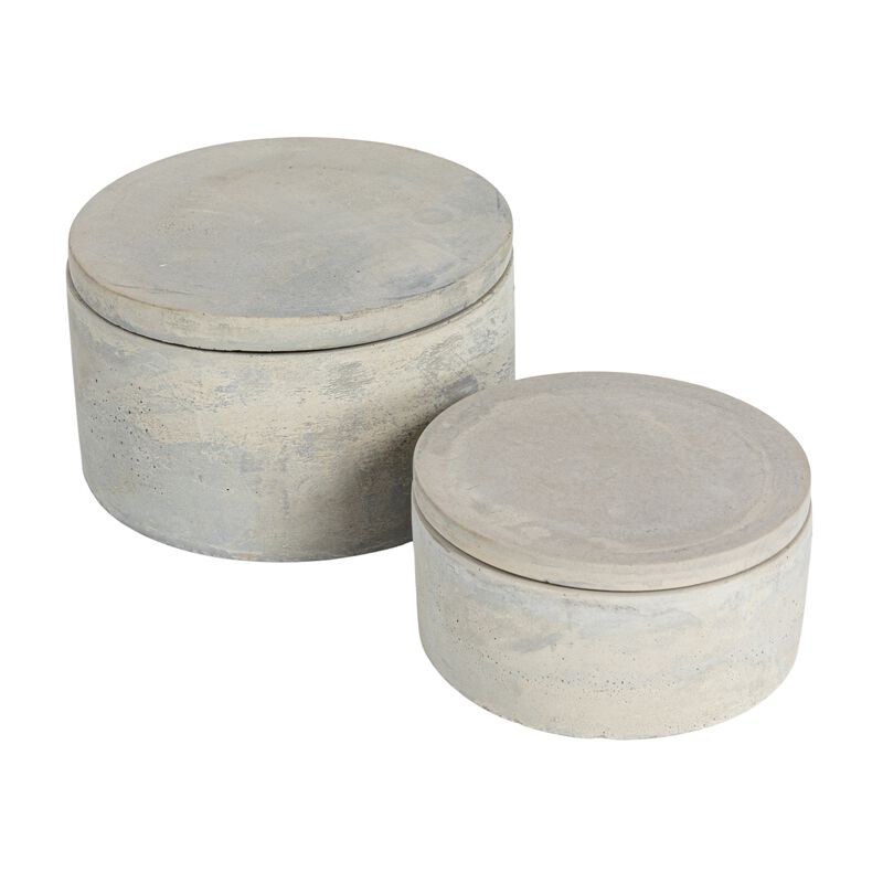 Round Decorative Cement Storage with Lids, Grey, Set of 2 image number 0