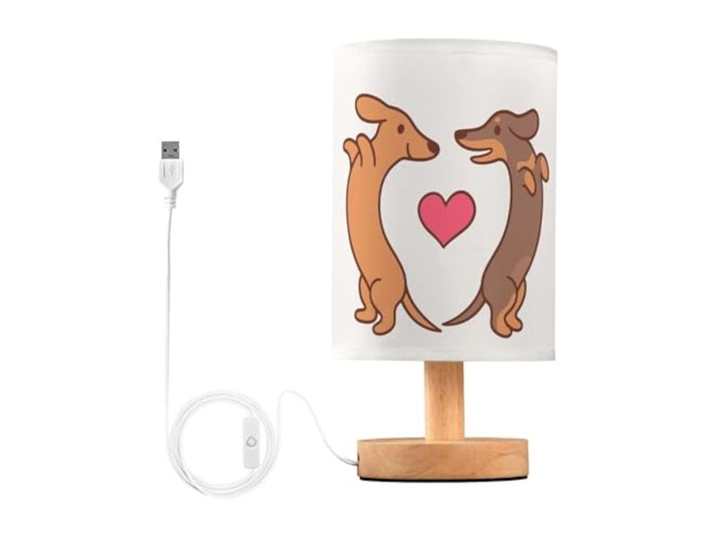 LED Wood Fabric Table Lamp For Living Room Bedroom Office Red image number 0