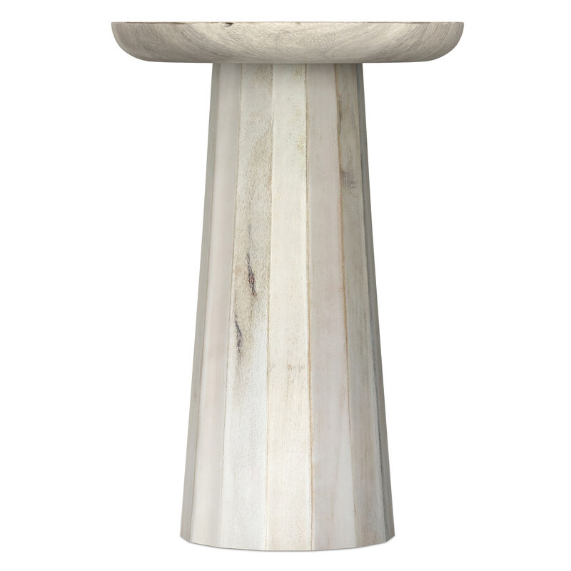 Dayton SOLID MANGO WOOD 13 inch Wide Round Contemporary Wooden Accent Table in White Wash , Fully Assembled