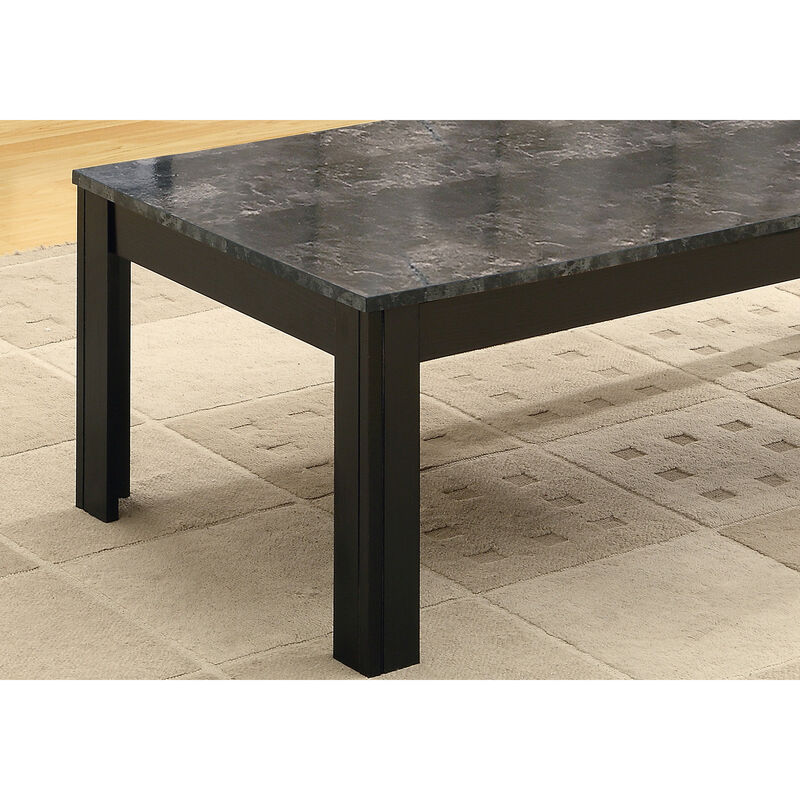 Monarch Specialties I 7843P Table Set, 3pcs Set, Coffee, End, Side, Accent, Living Room, Laminate, Grey Marble Look, Black, Transitional