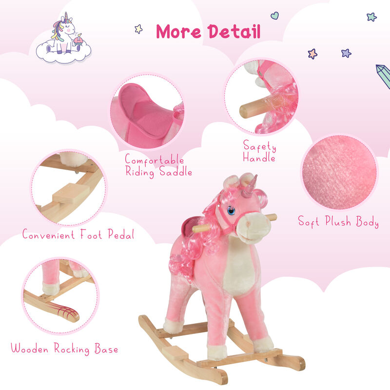 BreeBe Unicorn Ride-On Rocking Toy with Wooden Base image number 3
