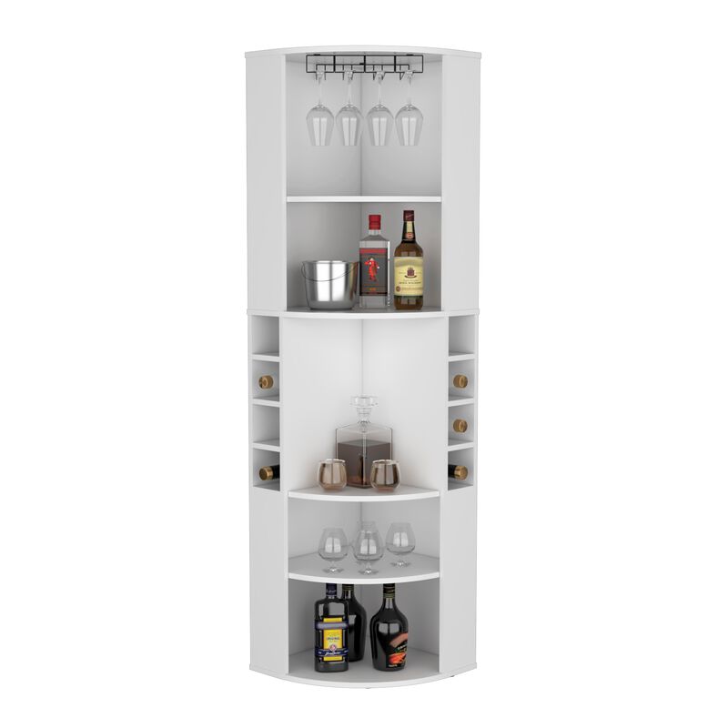 Oban Corner Bar Cabinet with Five Shelves , Eight Bottle Cubbies and Steamware