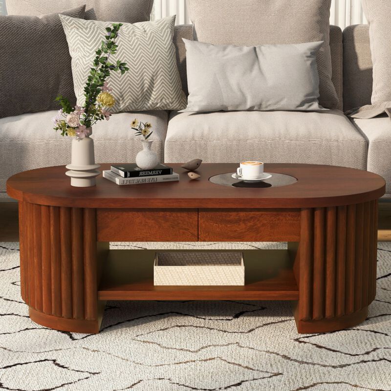 Dodril Mid‑Century Modern Fluted Oval Coffee Table image number 1