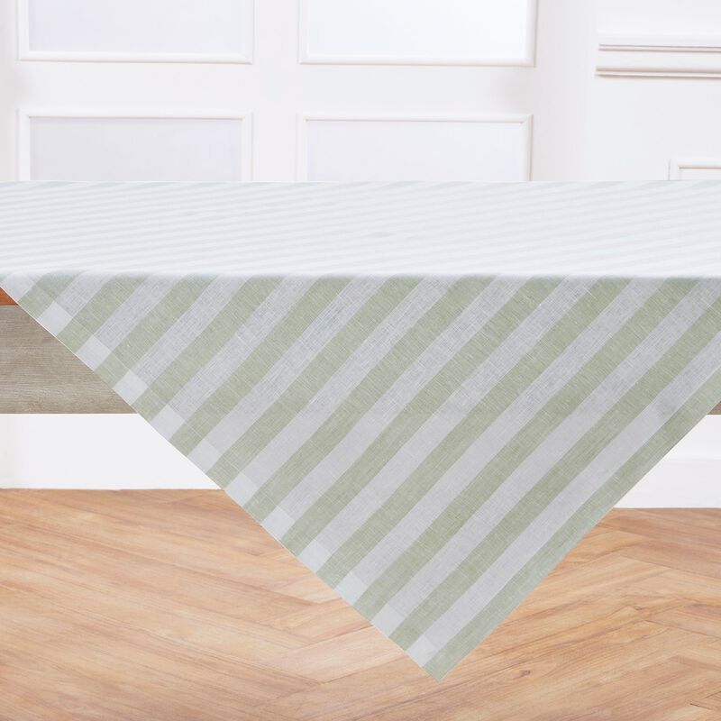 Solino Home 100% Pure Linen Table Throw 52 x 52 Inch | Sorrento Stripe