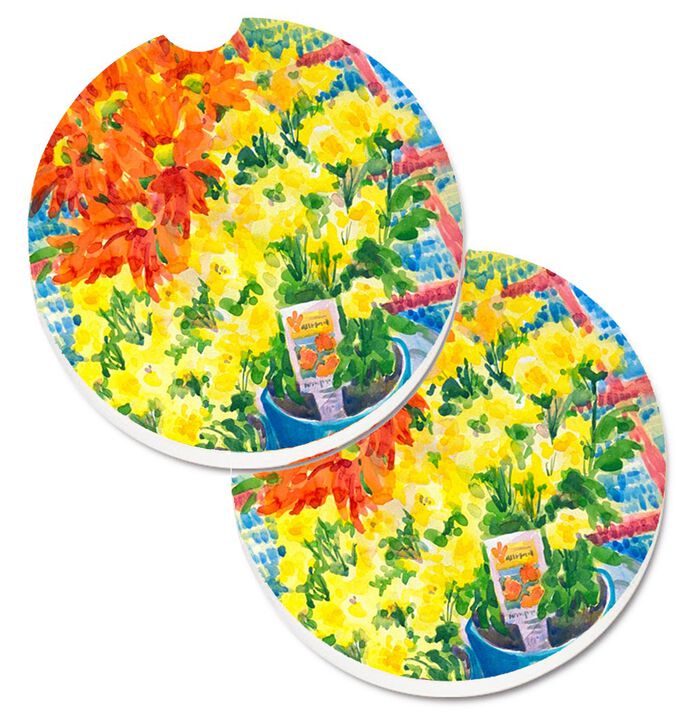 Caroline's Treasures Flower - Mums Set of 2 Cup Holder Car Coasters 6005CARC, 2.56, Multicolor