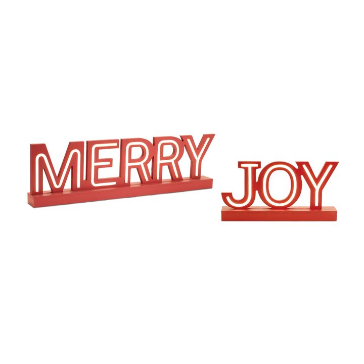 Light-Up Holiday Tabletop Signs Set of 2 with Joy and Merry Lettering