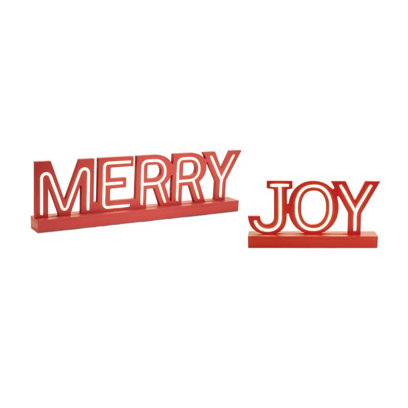 Light-Up Holiday Tabletop Signs Set of 2 with Joy and Merry Lettering