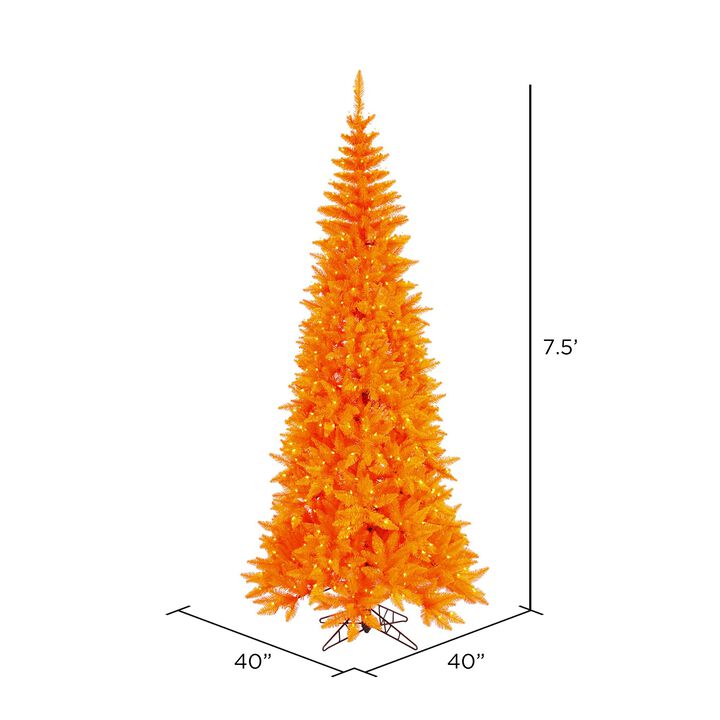 Vickerman 7.5' Orange Fir Slim Artificial Christmas Tree, Orange Dura-lit LED Lights - Faux Fir Christmas Tree - Seasonal Indoor Home Decor