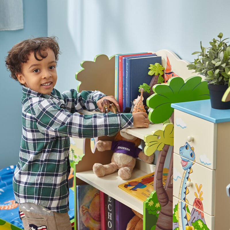 Dinosaur Kingdom Bookshelf with Storage Drawer, Multi image number 4