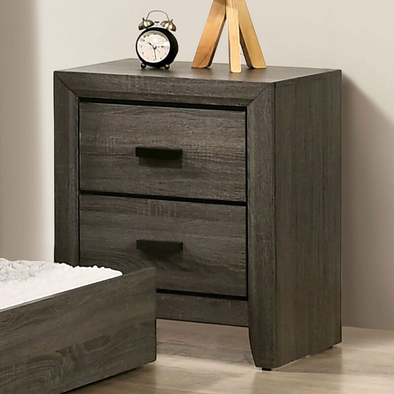 Simple Relax 2 Drawers Wooden Nightstand With Black Rectangular Pulls, Gray image number 1