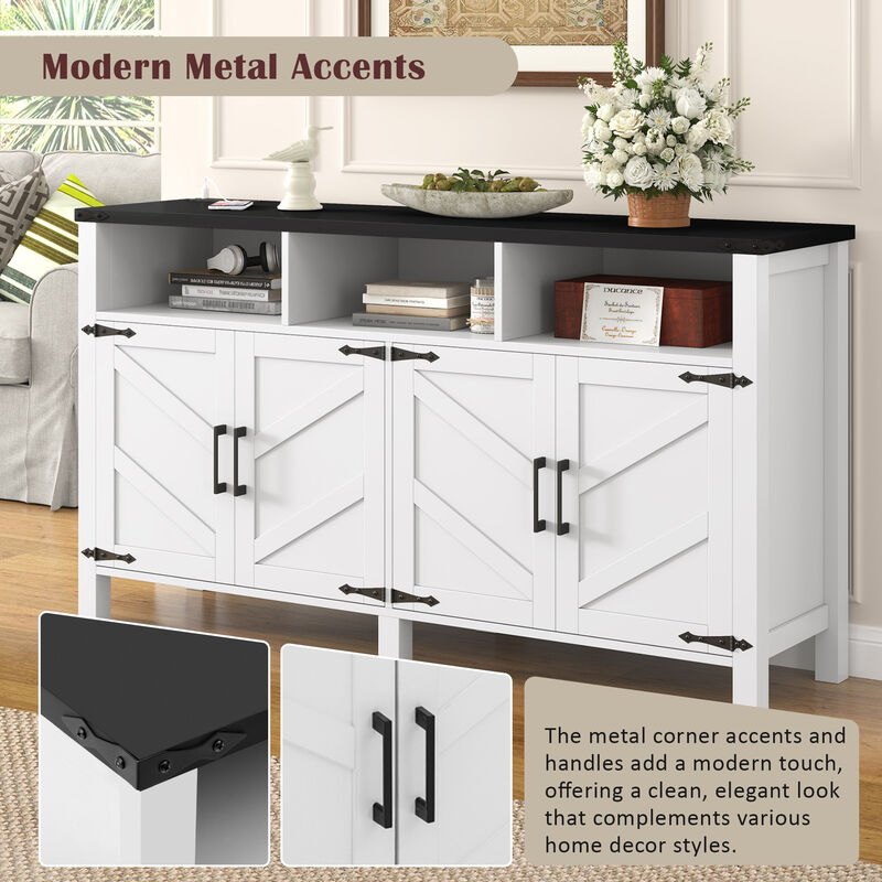 TATEUS Modern Buffet Cabinet with Built-in Charging Station, Aluminum Handles & Half-Open Shelves. image number 4
