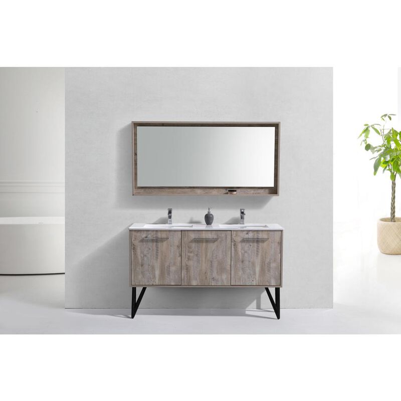 Kubebath Bosco 60 Double Sink Modern Bathroom Vanity w/ Quartz Countertop