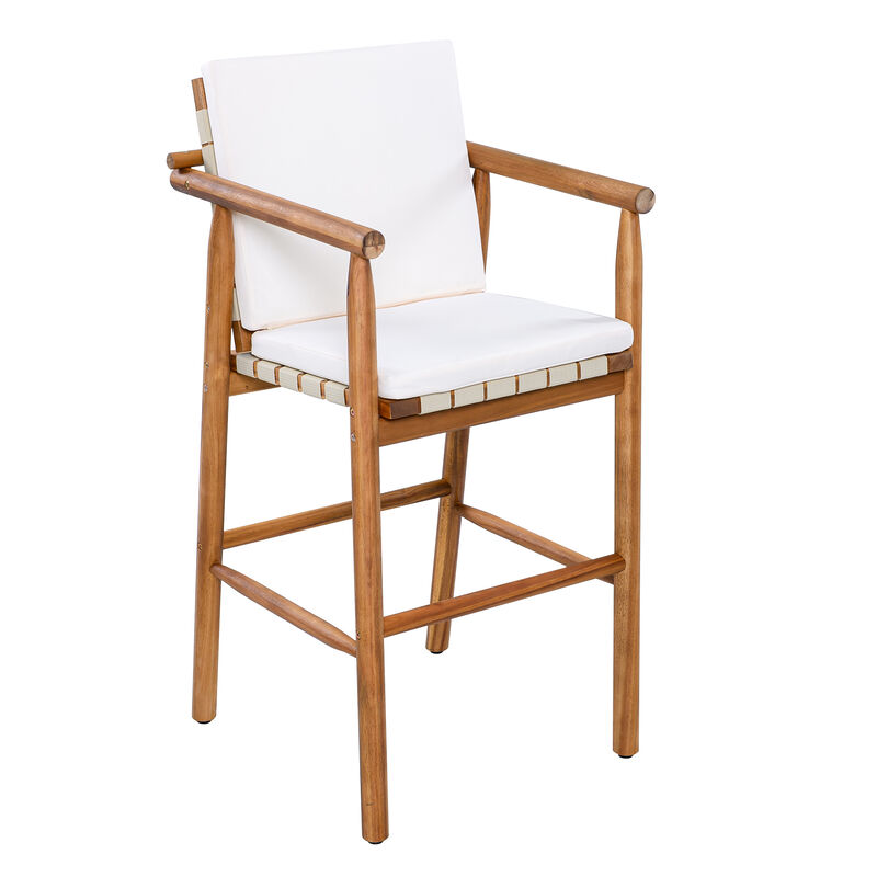Whisen 3 - Piece Acacia Wood Outdoor Bar Set with Cushions, Patio High - Top Table & 2 Stools for Backyard, Poolside, Balcony image number 7