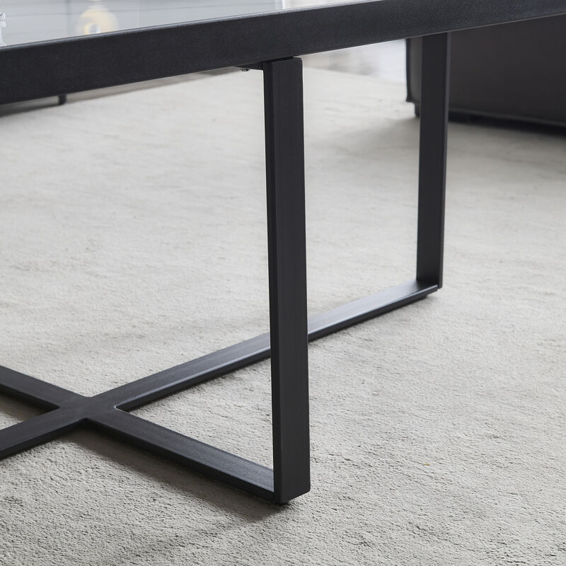 Minimalism rectangle coffee table,Black metal frame with sintered stone tabletop