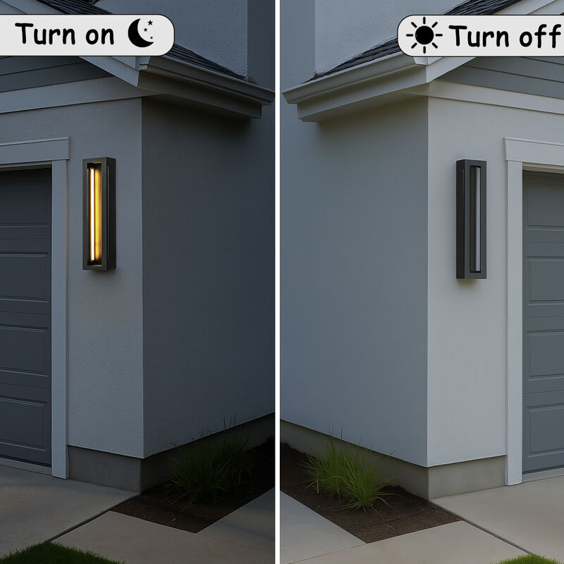H20" Modern Outdoor Wall Light with Dusk to Dawn Sensor Linear Matte Black 30W Integrated LED Wall Sconce with Acrylic Shade for Porch Garage Entryway image number 5