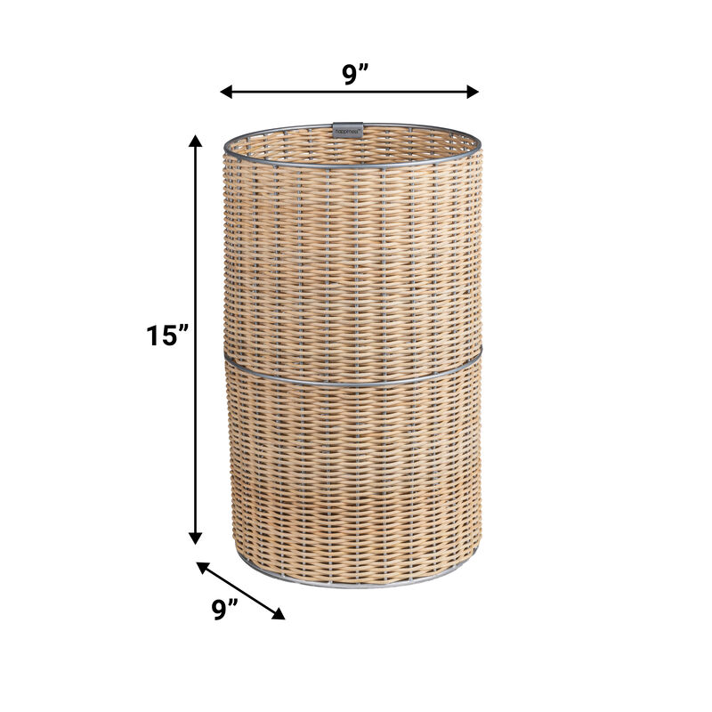 Cecil Modern Faux Wicker Cylinder Waste Basket